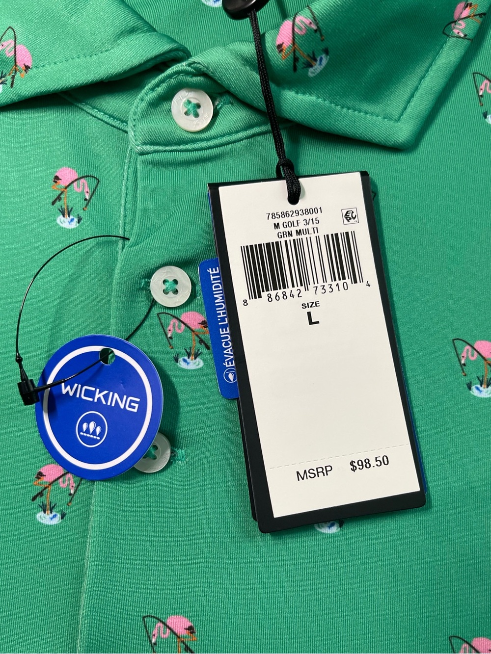 NWT Polo Ralph Lauren RLX Golf Polo Shirt Men's Large Green Multicolor Flamingo - Picture 5 of 13